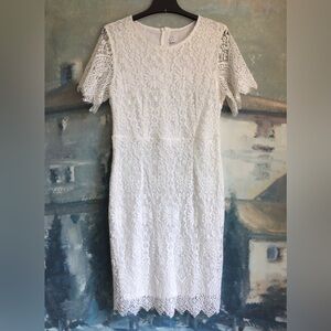 M.S.L.G. Women’s Ivory Elegant Lace Cocktail Dress Short Sleeve Size Medium